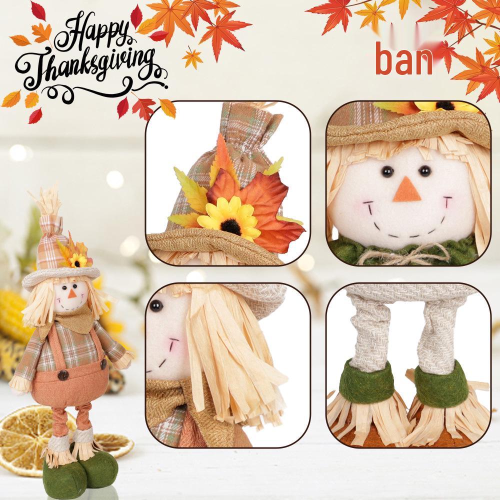 Thanksgiving Scarecrow Sunflower Maple Leaf Telescopic Doll Figurine
