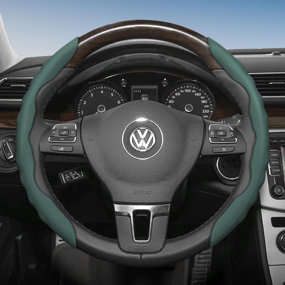 Suitable for Volkswagen Steering Wheel Cover, Wavy Sports Breathable Leather Segmented Anti-Slip Sweat-Absorbing Protective Cover Golf Passat Polo