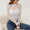 New Autumn Mesh Dot Splicing Women's Long-sleeved Tops with Small Stand-up Collar Pullovers To Make Them Look Slim and Versatile