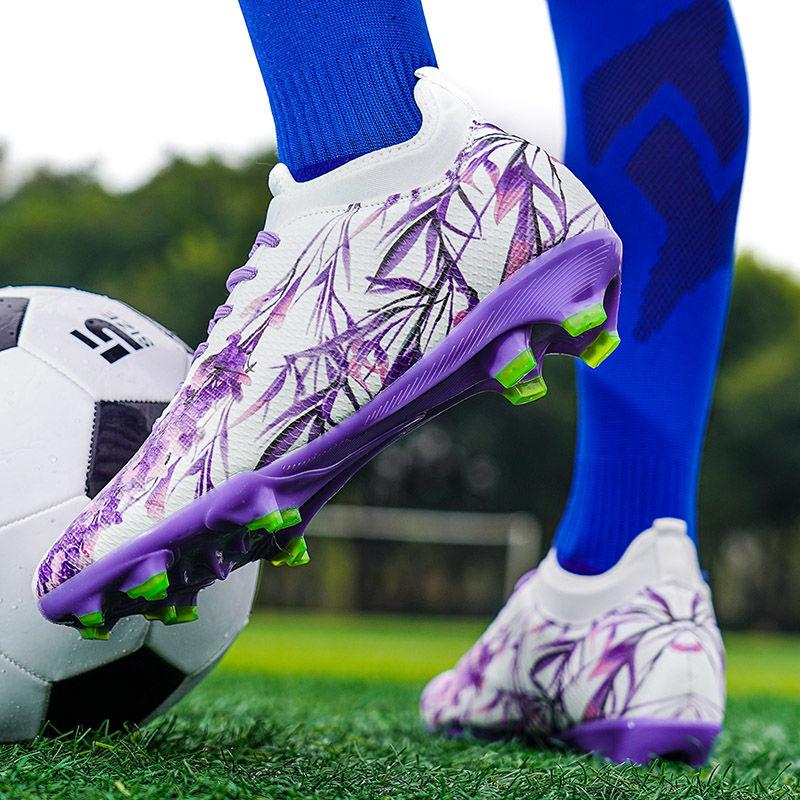 Spring Soccer Shoes Purple Print Children's Soccer Shoes Turf Training Shoes Outdoor Long Spikes Sports Soccer Shoes