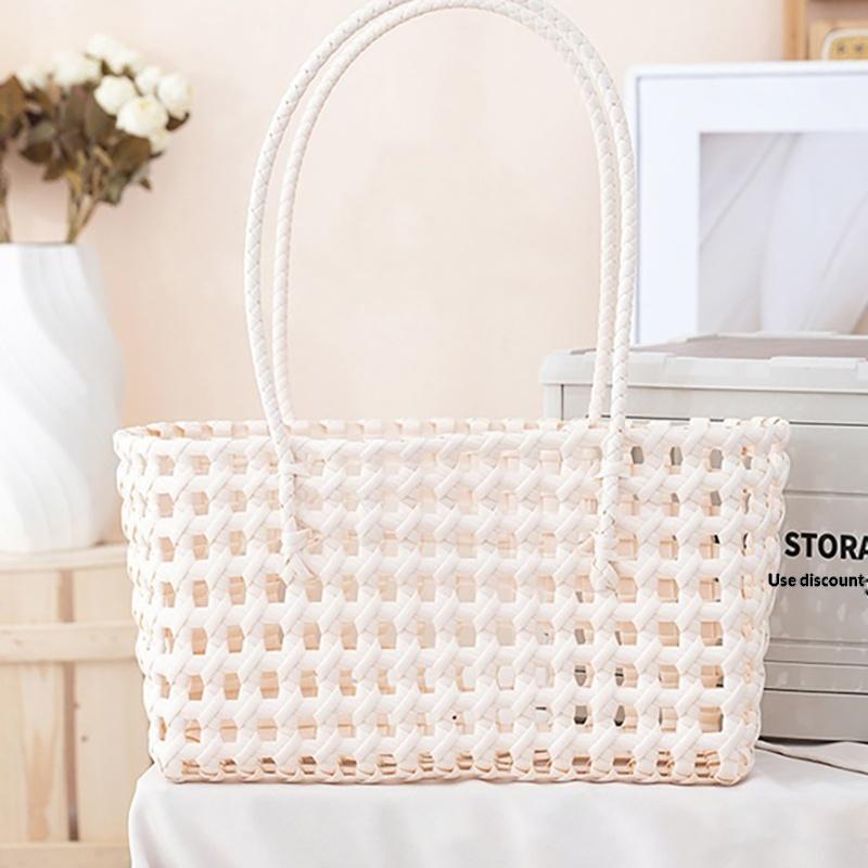 Handgefertigte Plastik-Hohlgeflecht-Tasche Landhausstil Große Kapazität Strand-Tragetasche Eimer-Tasche Damen-Handtasche Sommer-Strandtasche