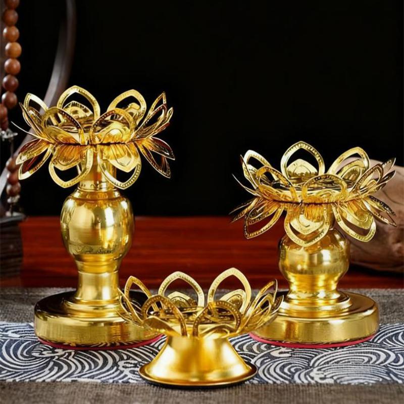 1PC Gold Temple Lotus Prayer Accessories Petal Candle Holder Sturdy Construction Buddhist Supplies Elegant