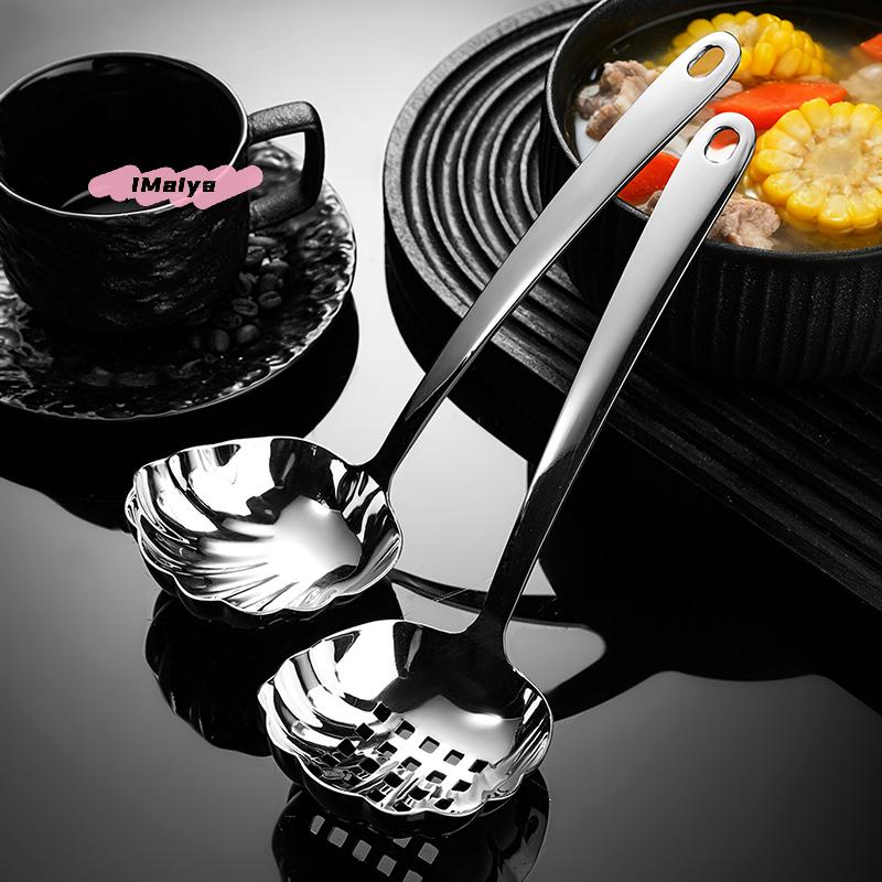 Stainless Steel Shell Shape Serving Spoons Long Handle Slotted Spoons for Buffet Banquet Cooking And Kitchen Flatware