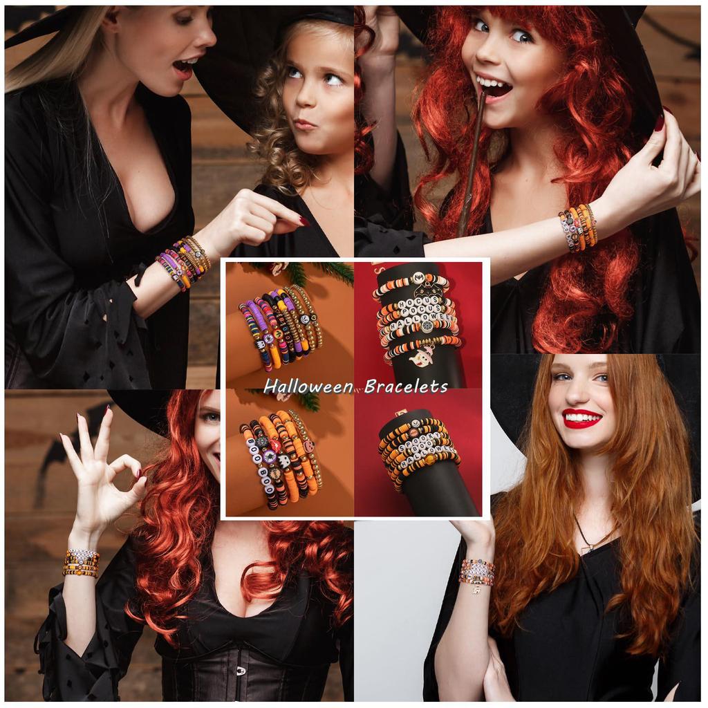 Halloween Pumpkin Skull Bracelet Set with English Letters – Fashionable Personalized Design