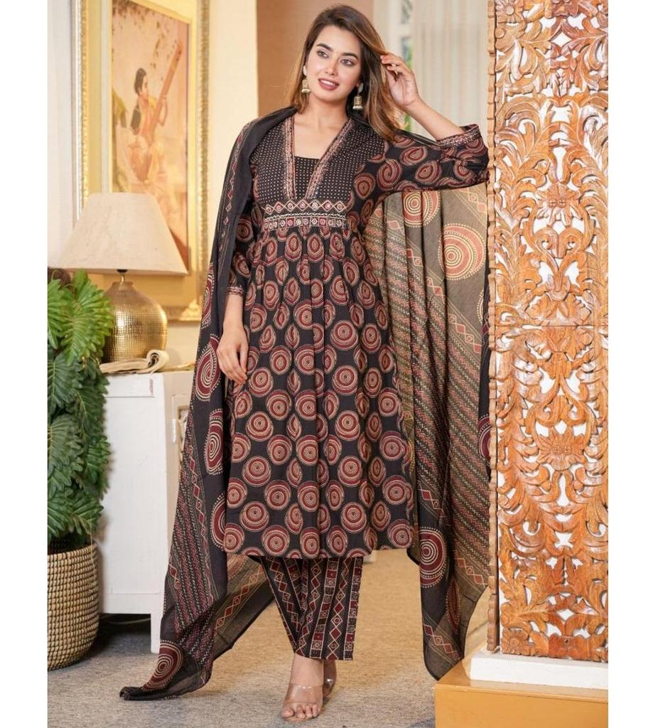 Indian Designer Cotton Kurta Pant Dupatta Set Women Bollywood Top Tunic Kurti Salwar Suit