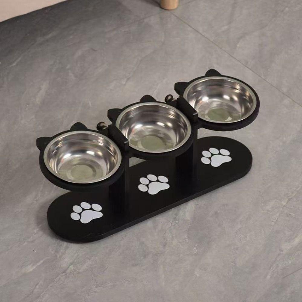 3 In 1 Pet Food Feeder Stainless Steel Pet Water Bowl Cute Elevated Cat Dog Bowl  Pet Treats