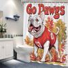 1pc Cartoon Football Dog Shower Curtain, White French Bulldog In Red Jersey , Standing On Autumn Leaves, Vibrant Sports Theme