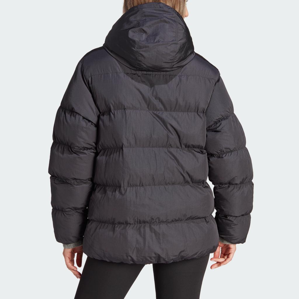 Adidas Originals Solid Color Micro Logo Single Line Inset Pocket Quilted Pleated Full Zip Double Pull Hooded Cotton Jacket Women Jacket Black II8467