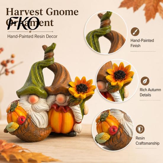 Erntedankfest Tischdekoration Herbst-Gnom-Ornament, Harz Herbsterntefiguren mit Kürbis und Dekorationshandwerk für Sonnenblumen-Dekor Halloween,