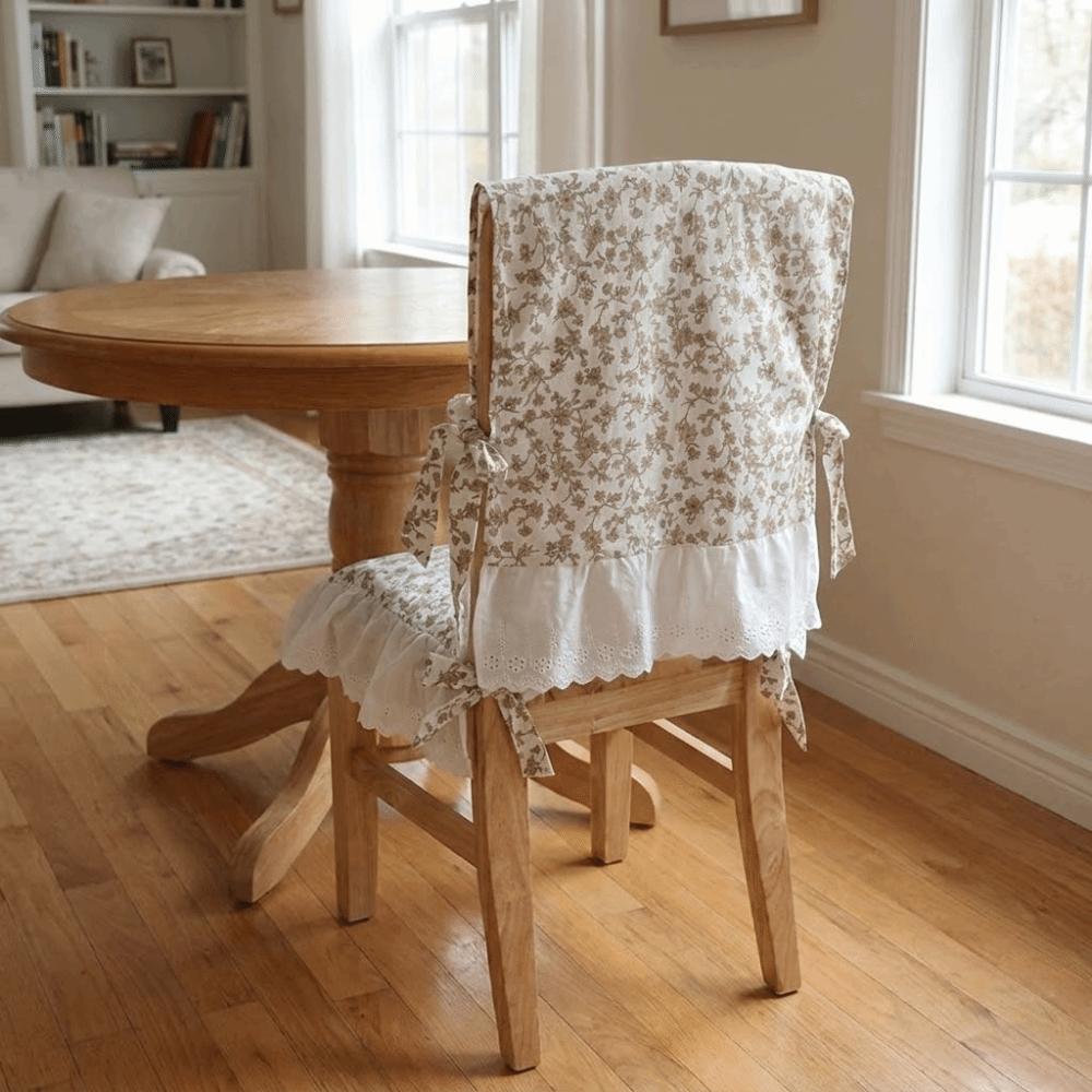 Ruffle Design Dining Chair Backrest Cover Comfortable Embroidered Lace Chair Cover Wedding