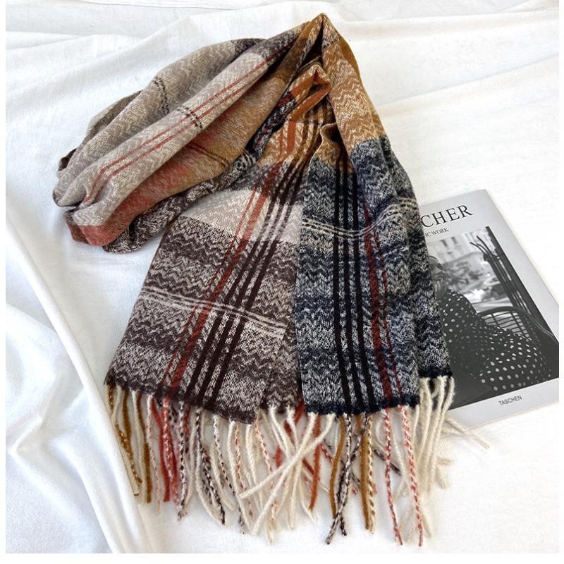 Scarf Women's Autumn and Winter Imitation Cashmere Plaid Fringed Shawl Thickened Warm Scarf