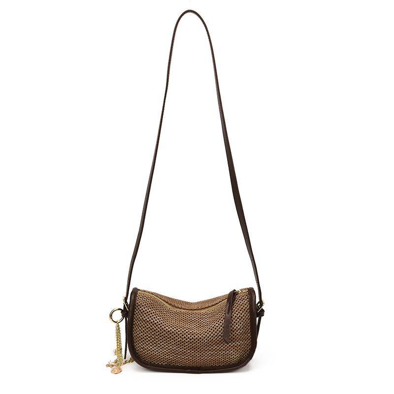 Hong Kong Retro Woven Crossbody Bag - Summer 2026 Collection, Women’s Hollow Knit Color Block Single Shoulder Bag