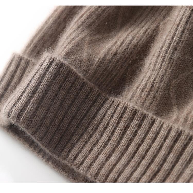 Unisex Wool & Cashmere Knit Beanie - Warm Winter Hat with Ear Protection