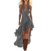 Abito da Donna Senza Maniche Scollo a V con Orlo a Volant Vintage Design High-Low per Eventi Casual Serali Estivi