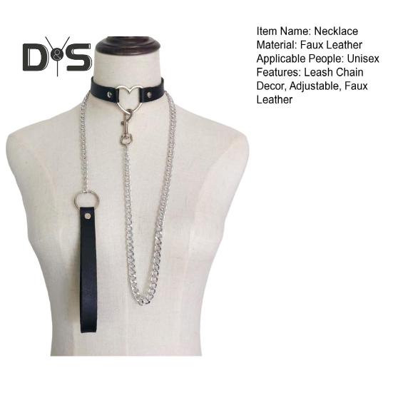 Women Faux Leather Collar Leash Chain Decor Adjustable Erotic Lover Necklace Cosplay Nightclub Party Choker Individual Neck Jewelry