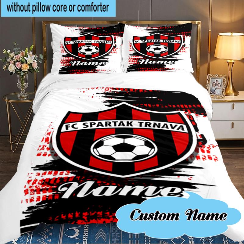 Ensemble de literie personnalisé Nom Spartak Trnava Blason de Football 3 pièces, Ensemble de literie comprenant 1 housse de couette et 2 taies d'oreiller pour chambre à coucher, Dortoir Cadeau