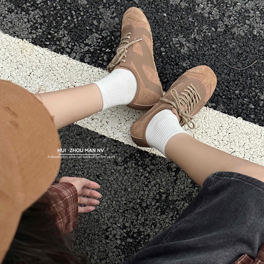 Retro leather red German training shoes women's 2025 new versatile color matching casual board shoes sports height increasing Forrest Gump shoes women