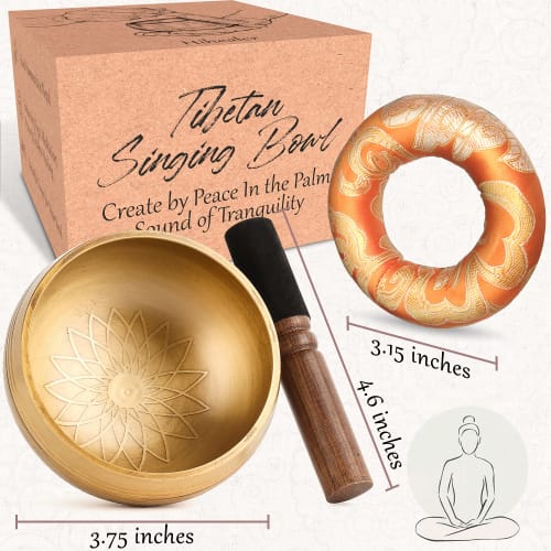 Tibetan Singing Bowl Set - 100% Hand-Hammered Nepalese Sound Bowls for Meditation, Yoga, Chakra Meditation Accessories, Unique Gift for Women and Men