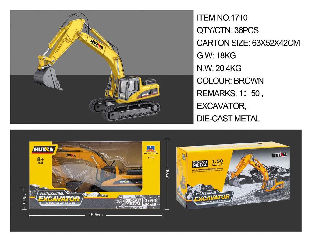 1:50 Huina Construction Vehicle Excavator Loader Forklift Roller Breaker Wood Grabbing Toy Model