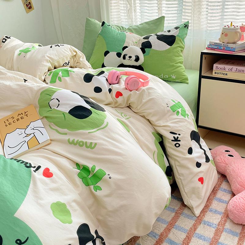 Cartoon Panda Duvet Cover Set Cute Animal Queen Reversible Comforter Cover Set Childrents Teenagers Room Single Bedding 3 Pieces