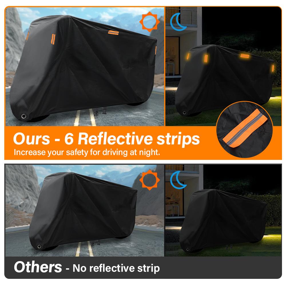 210D Oxford Motorcycle Cover 6 Reflective Strips Uv Protective Outdoor Indoor Scooter Wear-Resistant Cover All Season