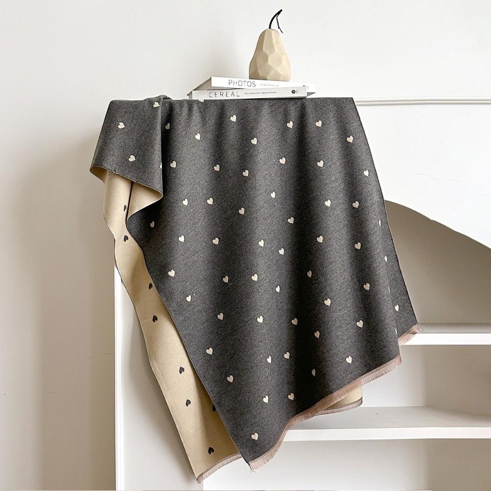 Soft Warm Shawl Vintage Style Wrap Scarf Fashion Double Sided Heart Pattern Scarf Casual