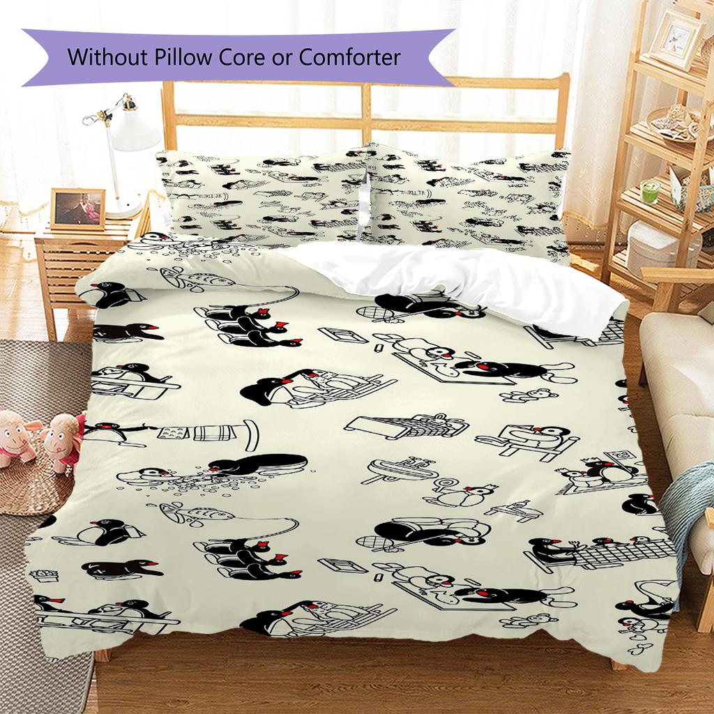 מצעי פינגווי, סט שמיכה כיסוי שמיכה ציפית לציפית מתנת יום הולדת לבית (1 * כיסוי שמיכה + 2 * ציפות, ללא ליבה)