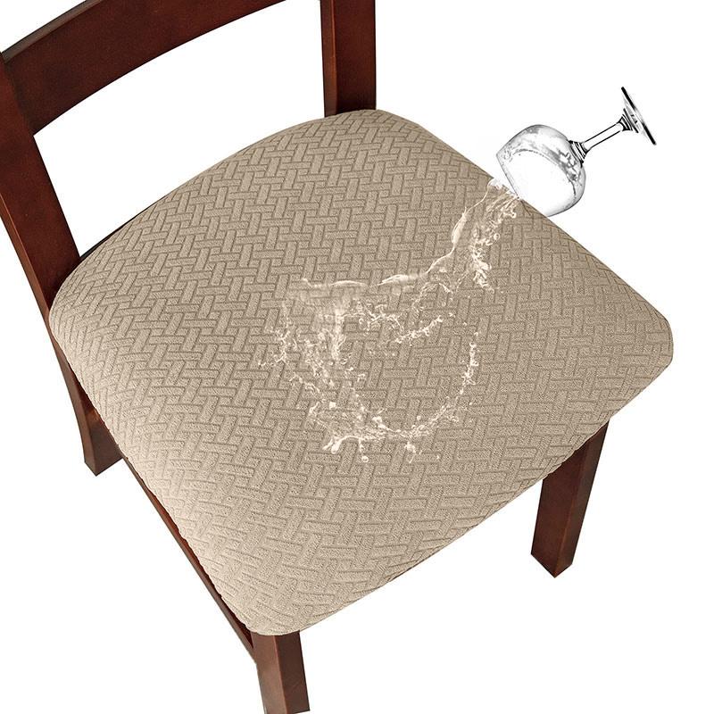 Jacquard Waterproof Stretch Chair Seat Cover Removable Elastic Upholstered Dining Chair Cushion Slipcovers Washable Seat Covers