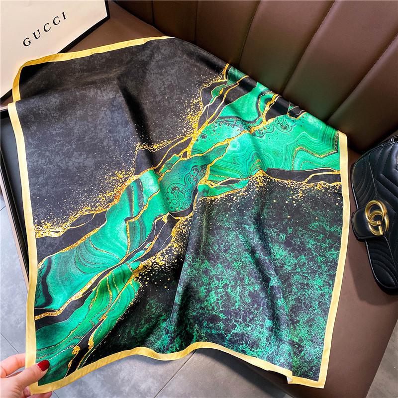 Korean Style Sweet Green Floral Butterfly Faux Silk Scarf - Women’s Versatile Spring/Summer Neck Scarf, 70cm Square.
