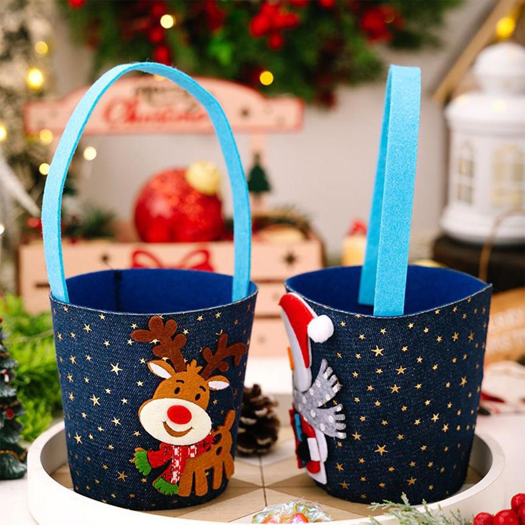 Christmas Candy Bags 3-Piece Denim Christmas Favor Bags With Handle Festive Party Favors Packaging Bucket For Cookie Snack
