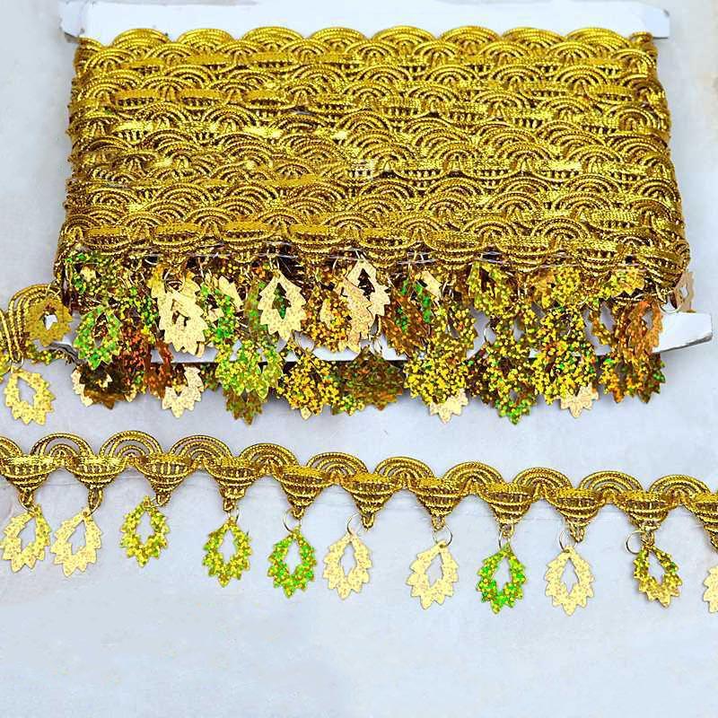Pagoda Hanging Maple Leaf Sequins Trimming Braided Gold Silver Diy Performance Costume Decorative Sewing Textile Gold Lace Trims