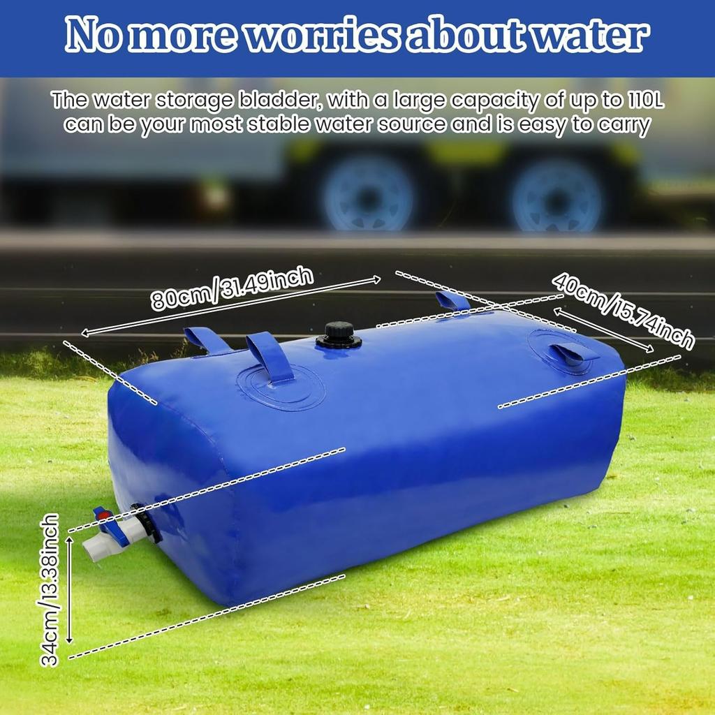 110LWater Container Collector Barrel Foldable Portable Pvc Water Bladder Tank with Inlet and Outlet Large Capacity Emergency Water Storage Tank Bag