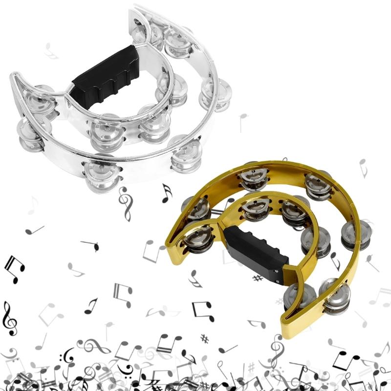 Tambourine Metal Jingles Hand Held Percussion Half-Moon Tambourine for Kid-Early Education,Adult,KTV,Party Entertainment