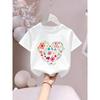 European Sizes Heart Cartoon Flower" Letter/cartoon Print, Girls' Short-sleeved T-shirt, Cool and Breathable for Spring/summer Wear