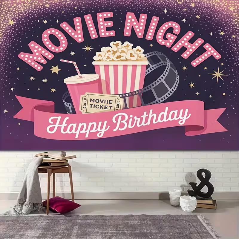 2D Movie Night Popcorn Film Reel Happy Birthday Wall Tapestry