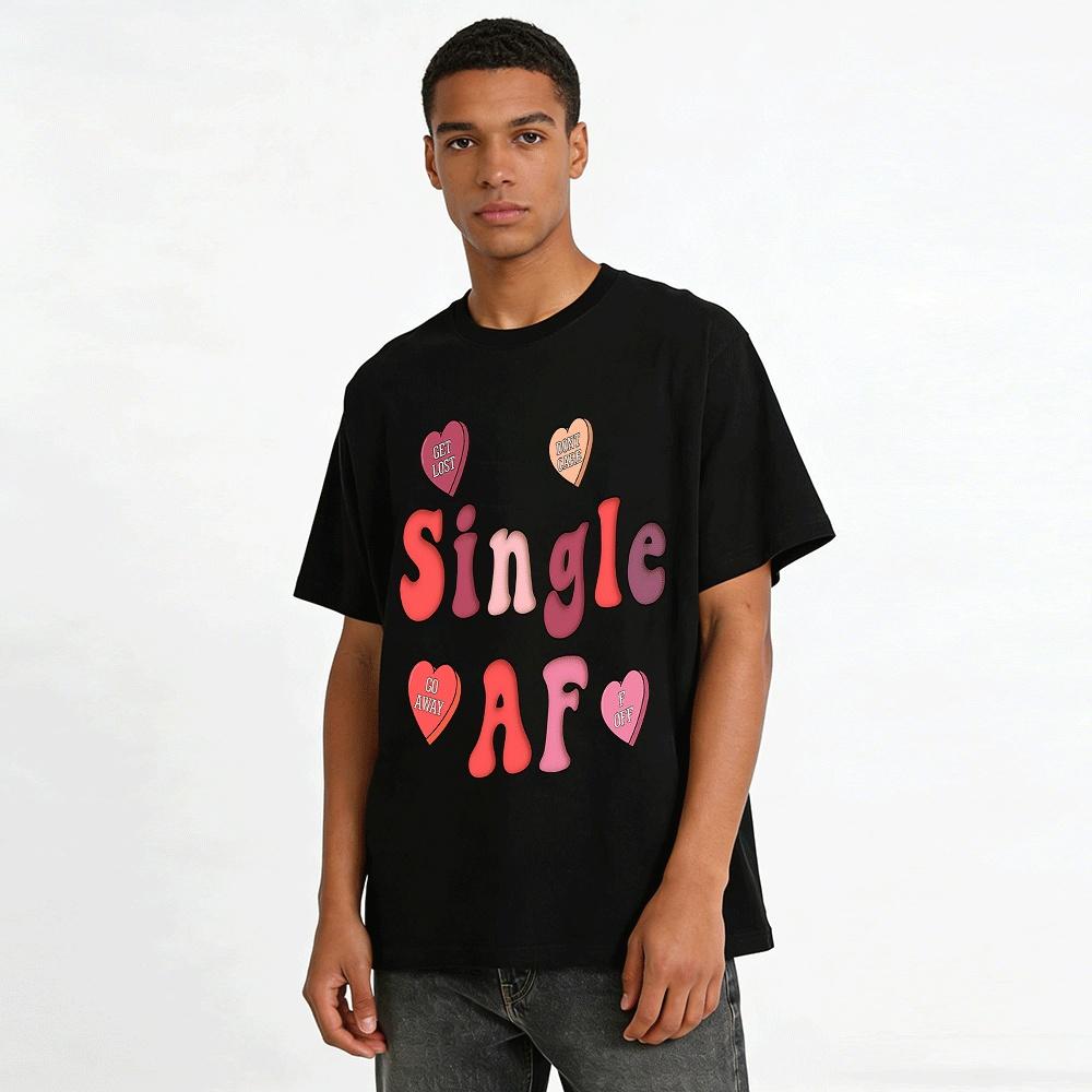 Single AF Fun Heart Print Top Casual Single Statement Tee Pure Cotton T-shirt