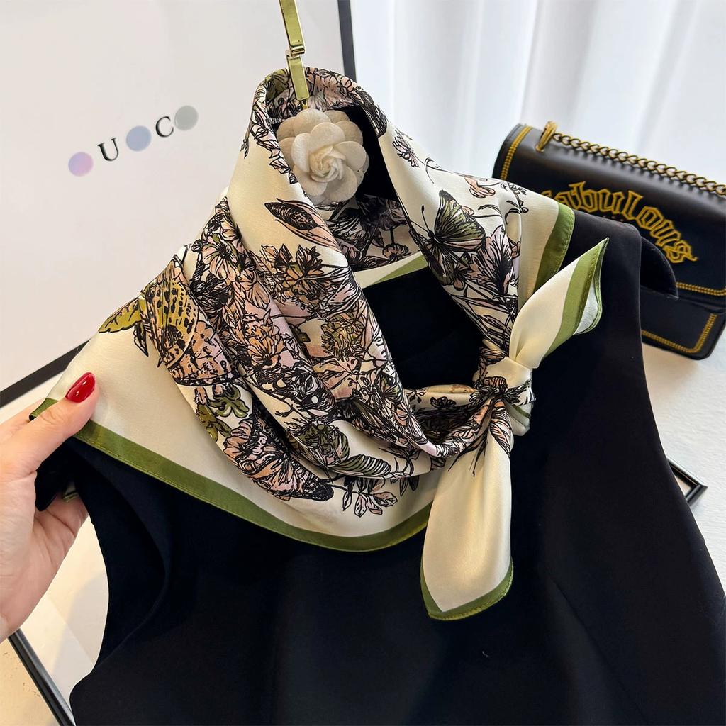 Fashion 100% Nature Real Silk Square Scarf Women Female Foualrd Neckerchief Summer Beach Scarves Shawl Bandana Hijab Pashmina