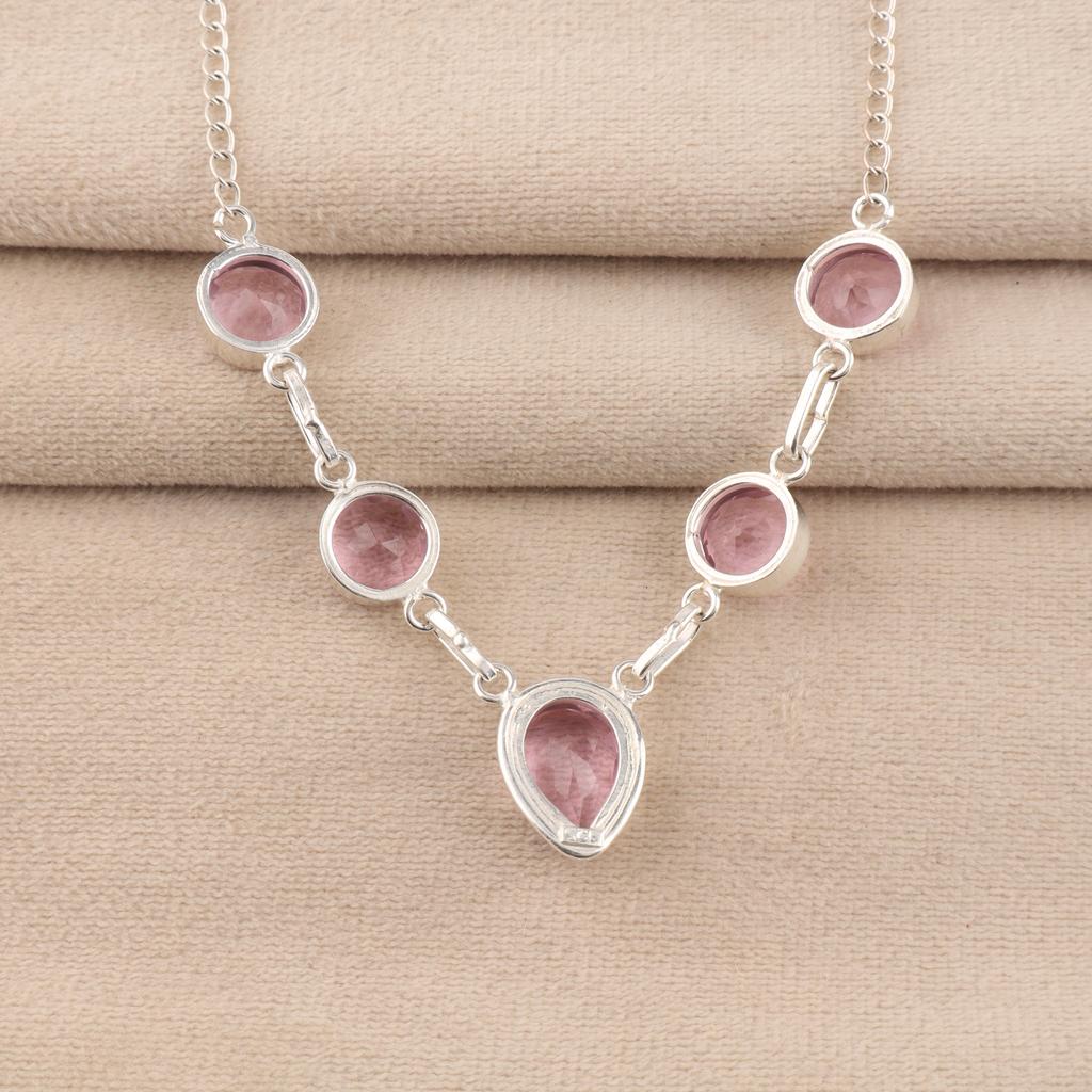 Morganite Gemstone 925 Sterling Silver Handcrafted Partywear Necklace 16-18" Gift For Anniversary RN-3-4
