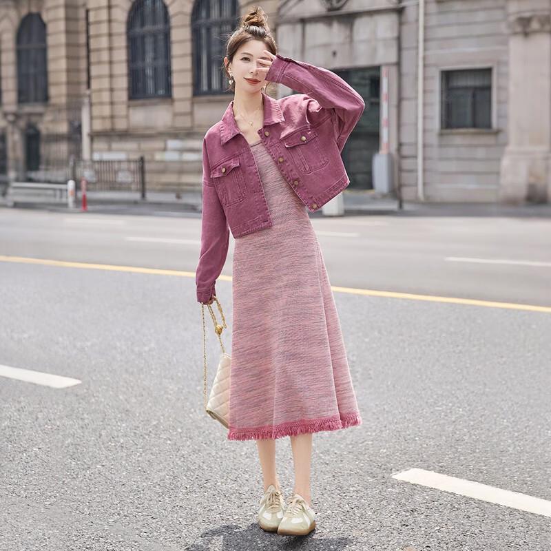 

Women s Autumn Long-Sleeve Short Jacket & Slip Dress Set S