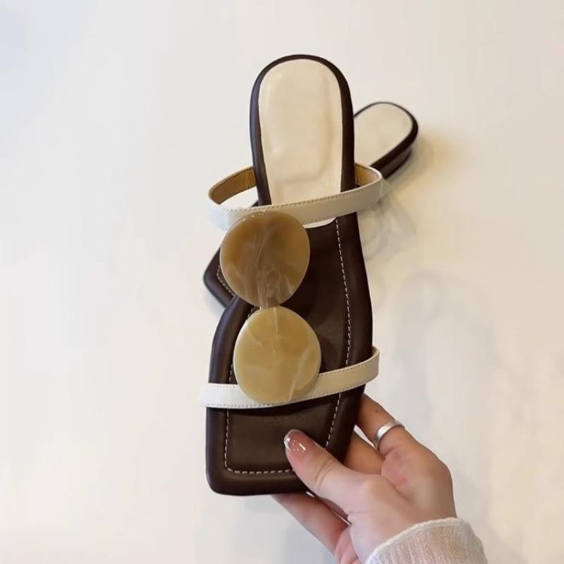 Sheepskin version~ New one-word with square head, open-toed cool slippers, women's retro flat-bottomed slippers