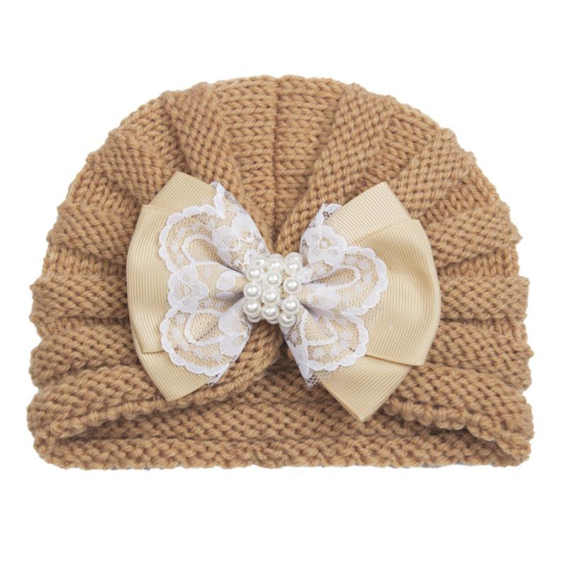 Winter new baby wool hat, children's pearl bow thermal pullover hat, baby hat