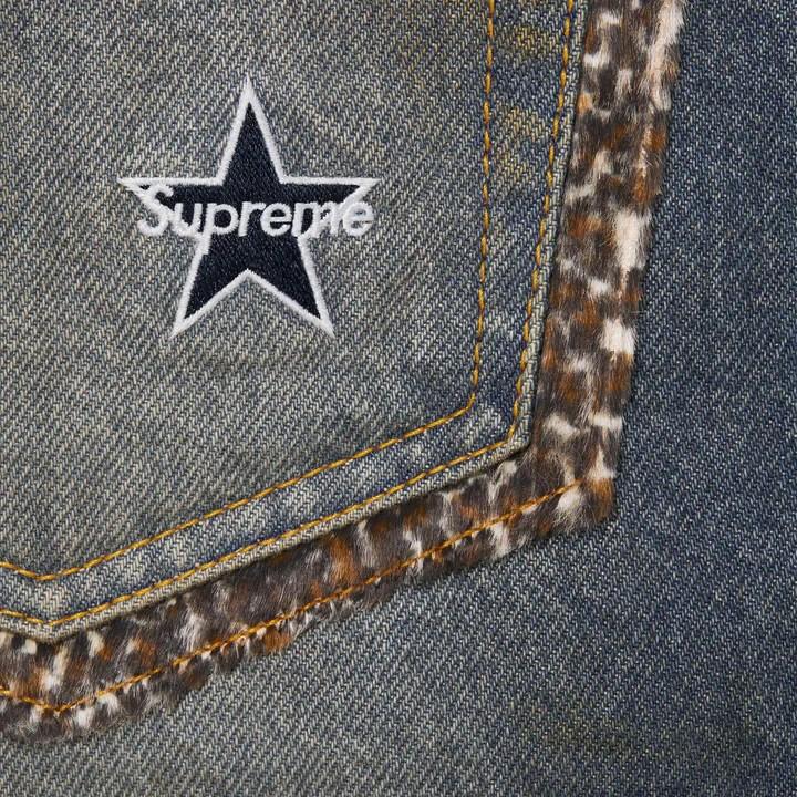 Supreme Leopard Faux Fur Loose Fit Jean Washed Indigo