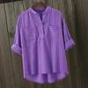 Plus Size Women White Loose Casual Round Neck Three Quarter Sleeve Shirt