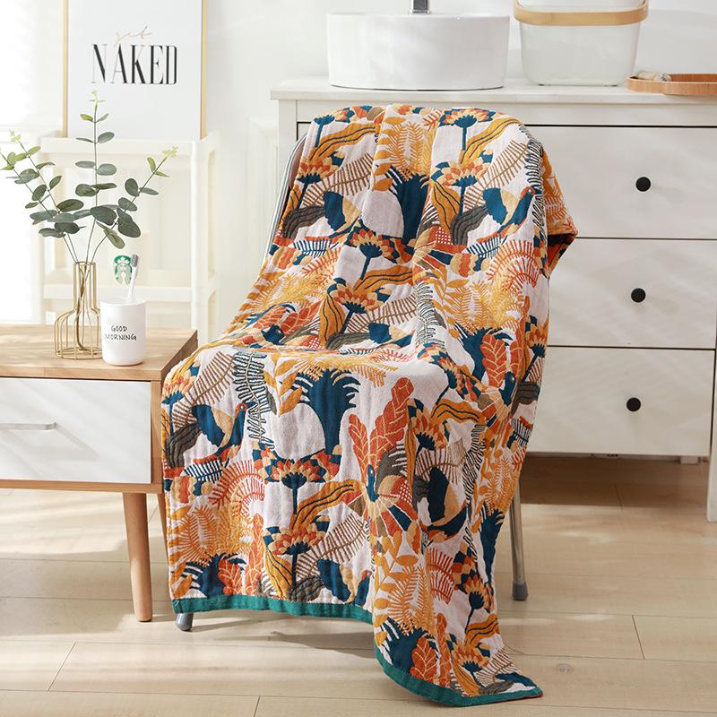 80 X 160cm Pure Cotton Gauze Bath Towel Woven Cartoon Bath Towel Summer Home Bathroom Large Wrap Soft  Beach Towels