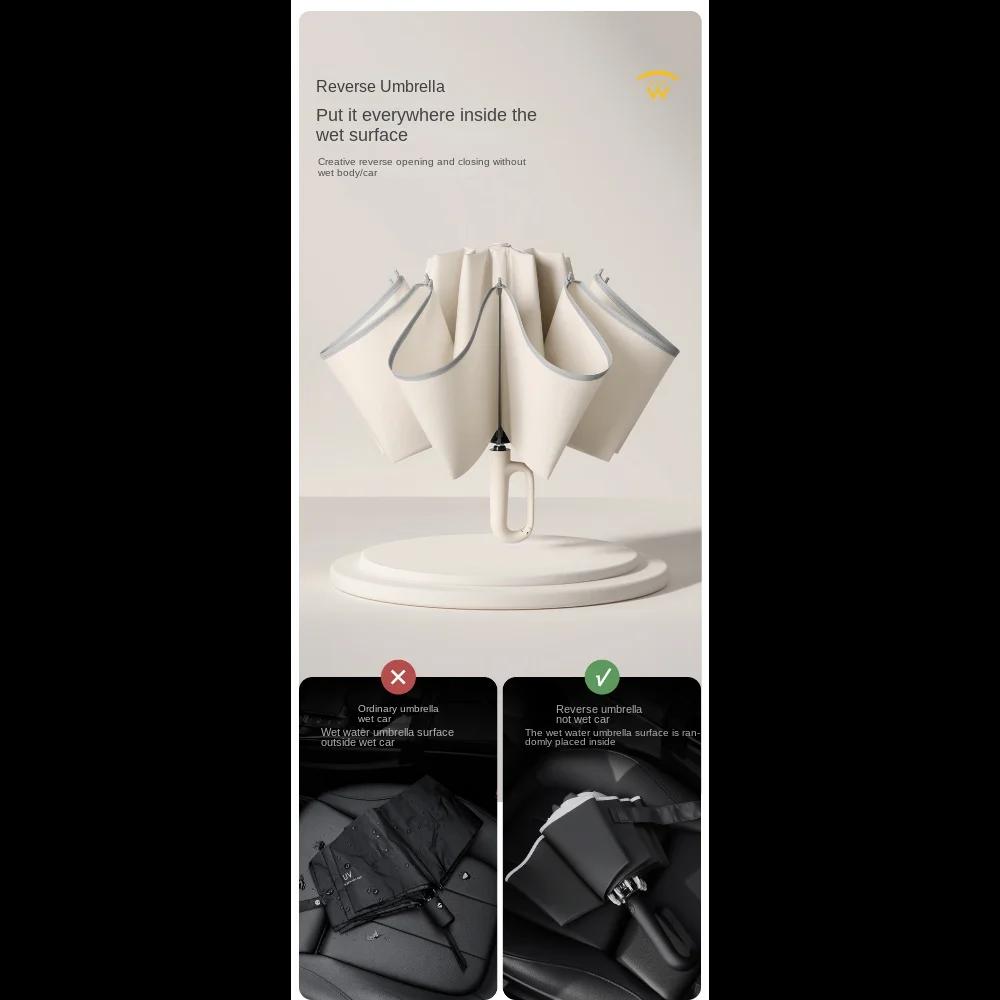 New Buckle Umbrella, Fully Automatic, Portable, Enlarged, Thickened, Reinforced, Night Light, Reverse Folding