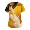 Women's V Neck Short Sleeve Work Shirt with Pockets Oktoberfest Beer Print Medical Scrub Top for Healthcare Professionals