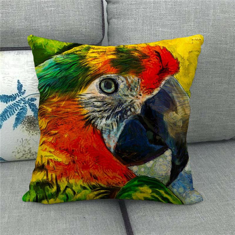 Watercolor Bird Parrot Flower Oil Painting Digital Printing Short Plush Pillow Covers For Sofa Office Cushion Cover Home Goods