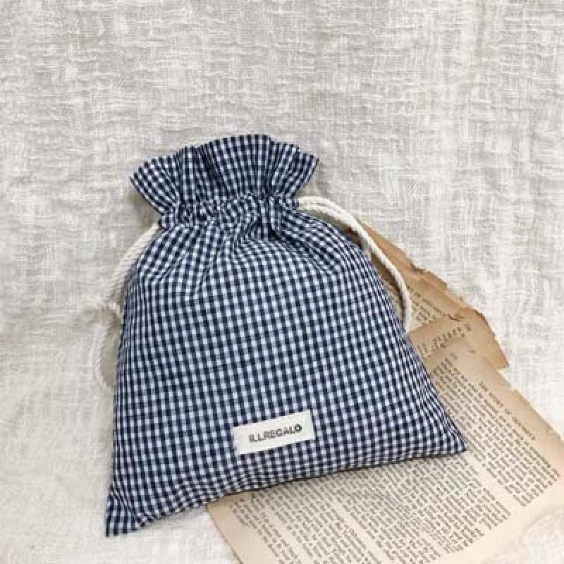 Gingham check cotton pouch