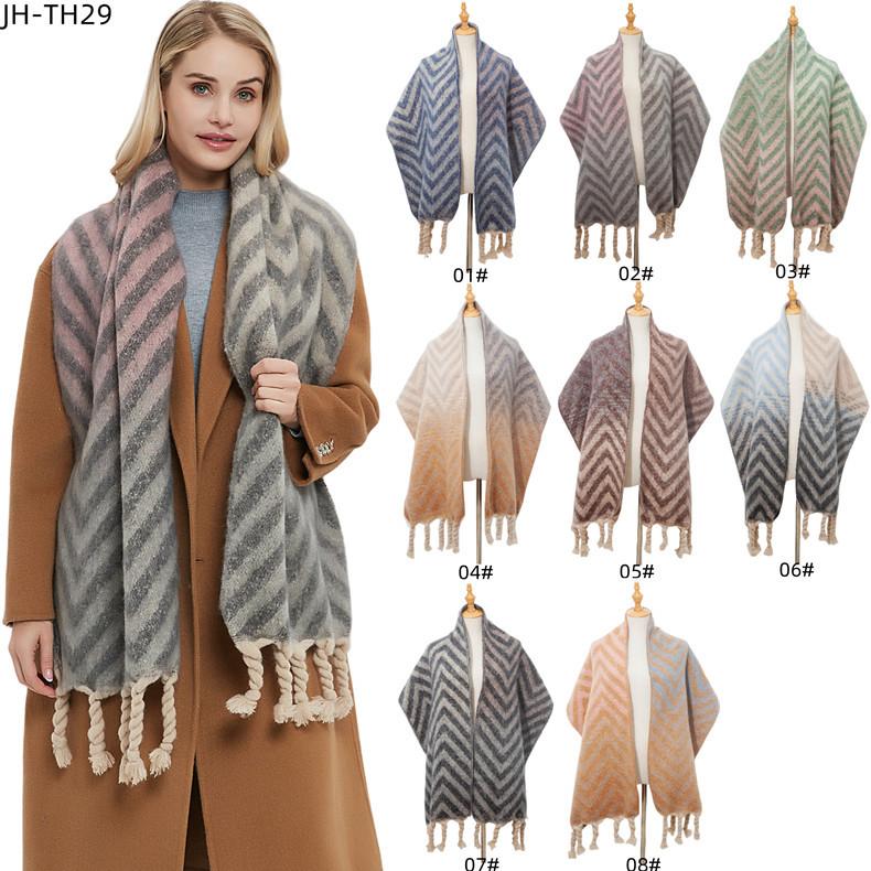 Autumn Winter Female Warm Shawl Thick Wave Print Scarf Imitation Mahair Scarf