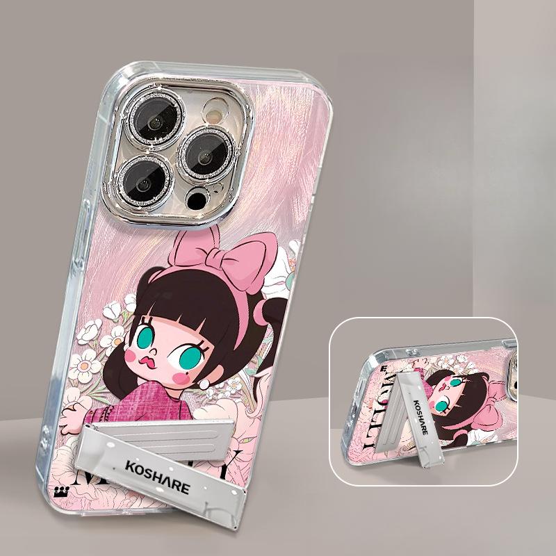 Cute Cartoon Girl Suitable for Apple 16promax Mobile Phone Case Opporeno13 Feather Yarn 15 Bracket Bracelet 14